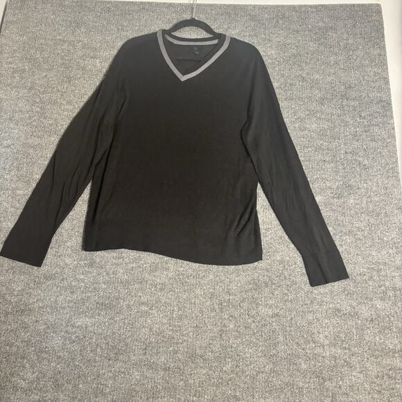 Banana Republic Sweater Mens L Black V-Neck Silk Cashmere Blend Quiet Luxury - Picture 1 of 11